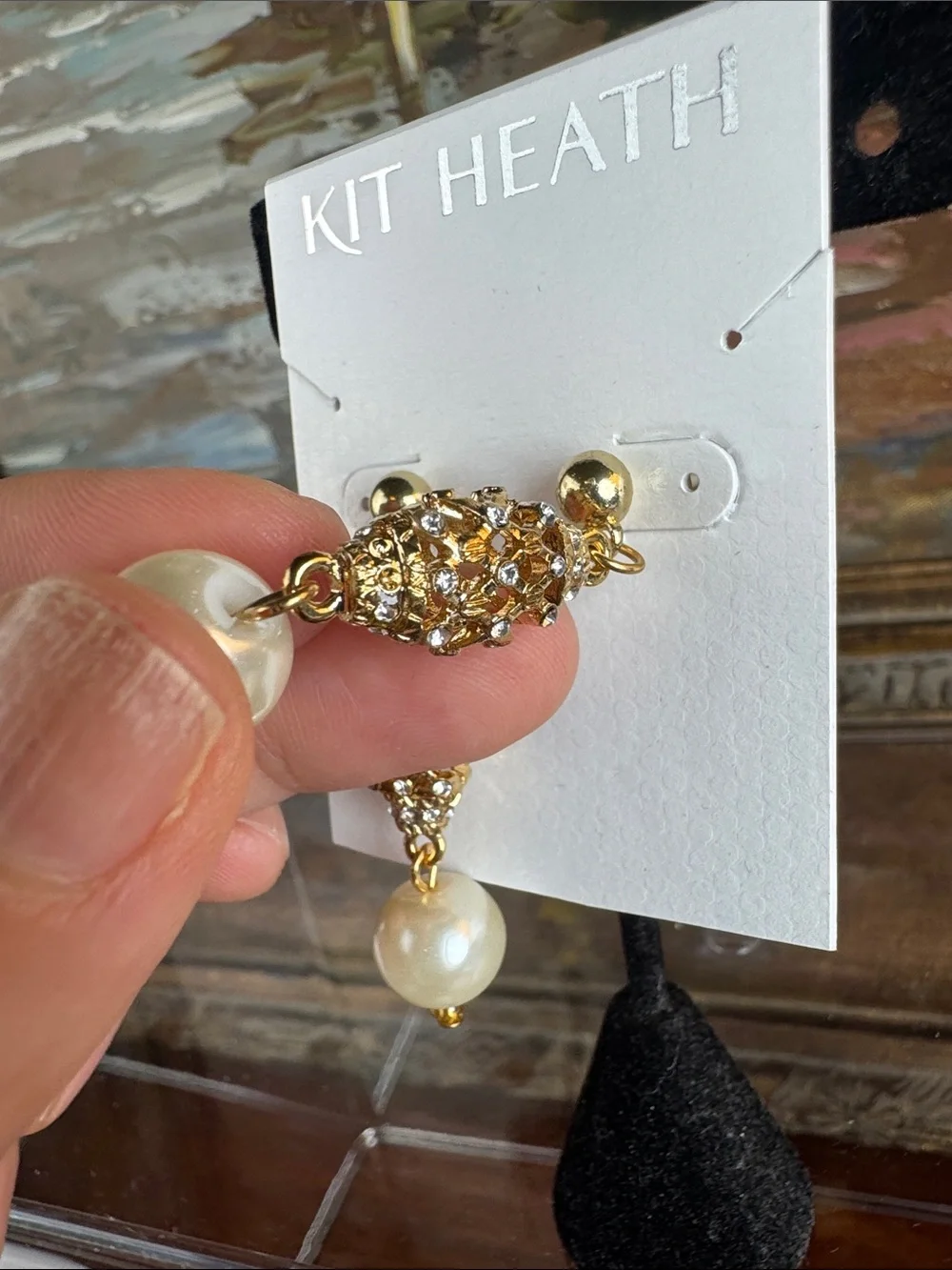 0568-Heath Ceramics Gold Crystal Cluster‎ Earrings with Pearl Drops